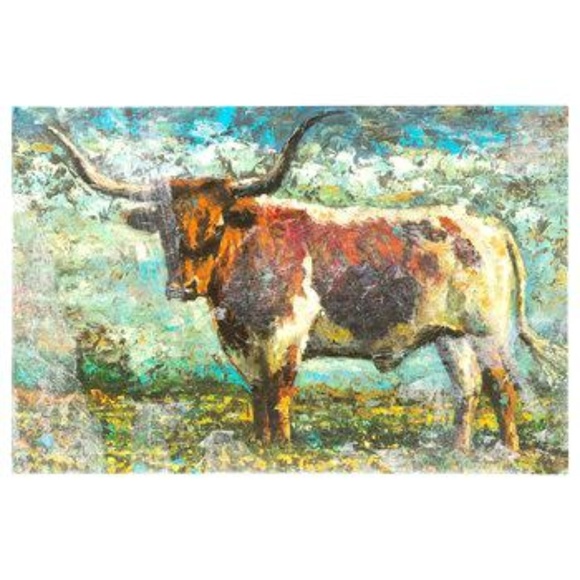 Texas Longhorn Colorful Canvas Art NWT